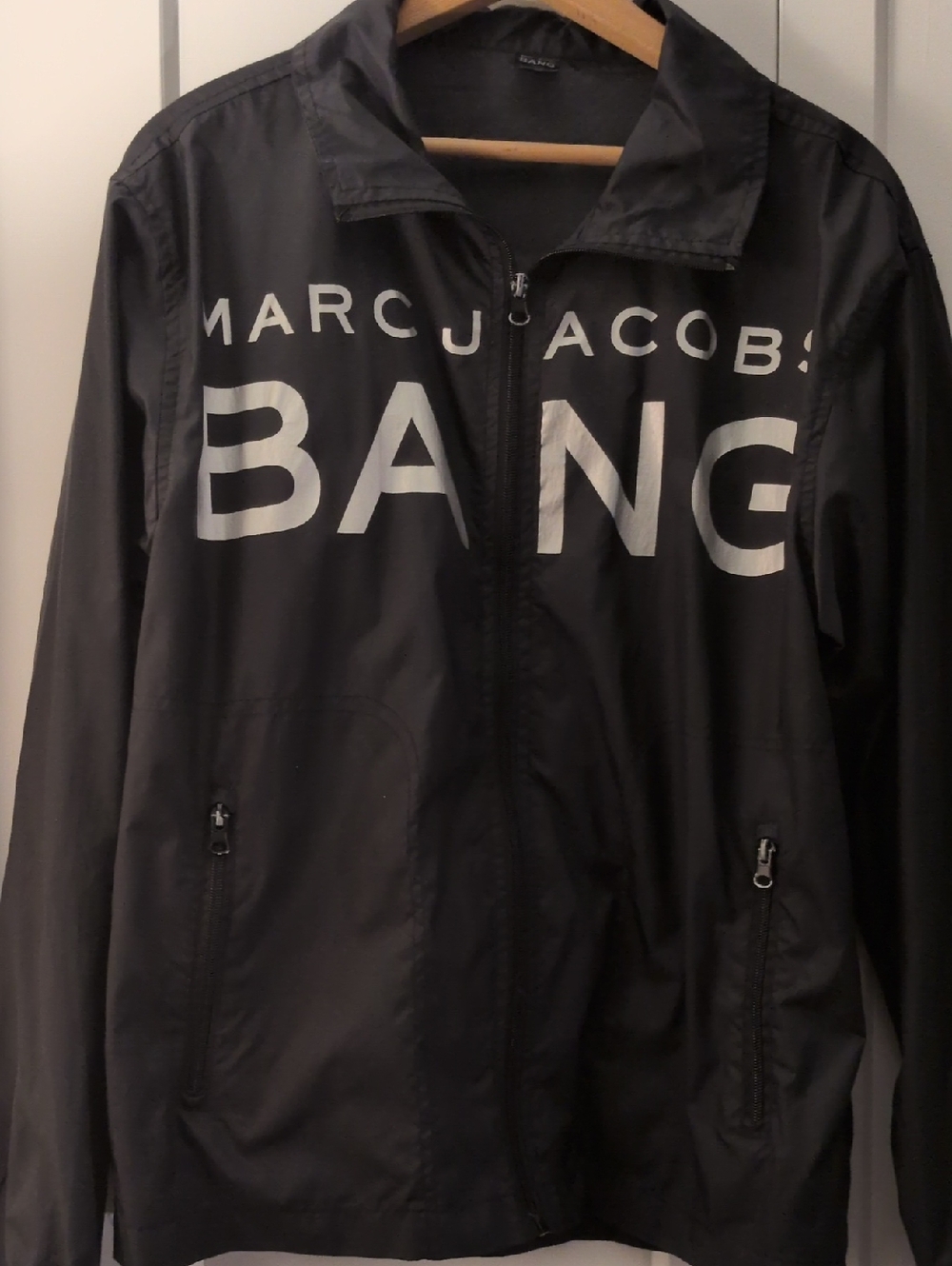 Marc Jacobs Black Windbreaker with Silver Logo 'BANG'